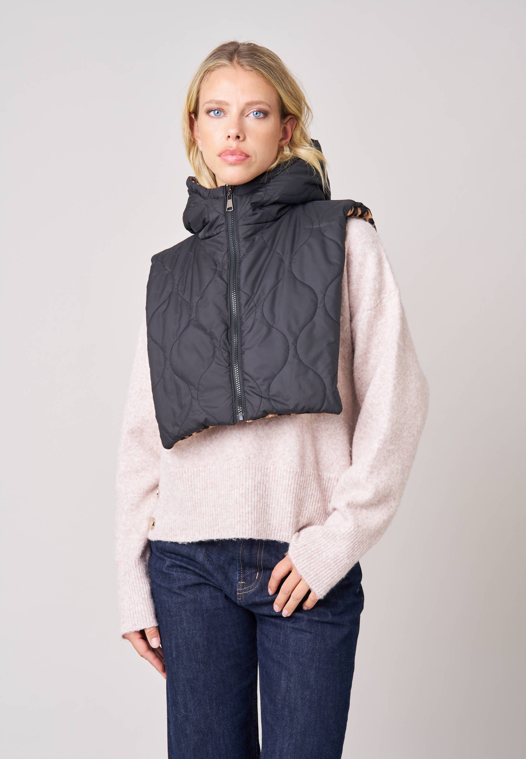 Cache-cou réversible zippé femme imprimé léopard MANISSA, DEELUXE