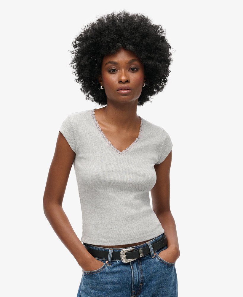 Haut à col V avec liseré en dentelle Athletic Essentials, SUPERDRY