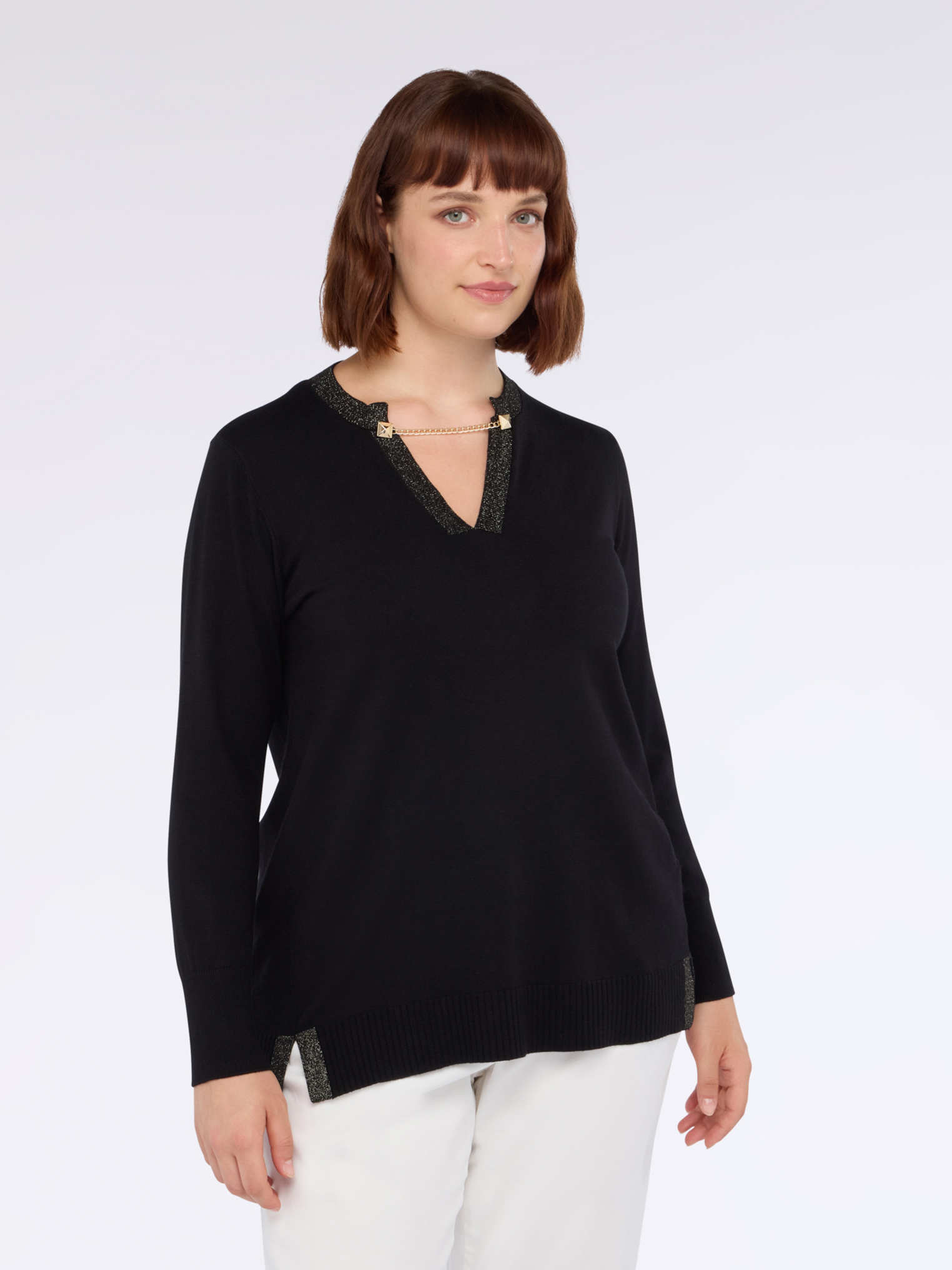 Pull avec chaînette sur l'encolure en V, FIORELLA RUBINO