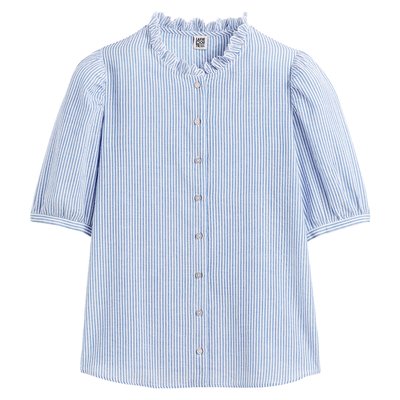Striped Cotton Shirt with Ruffled Victorian Collar LA REDOUTE COLLECTIONS