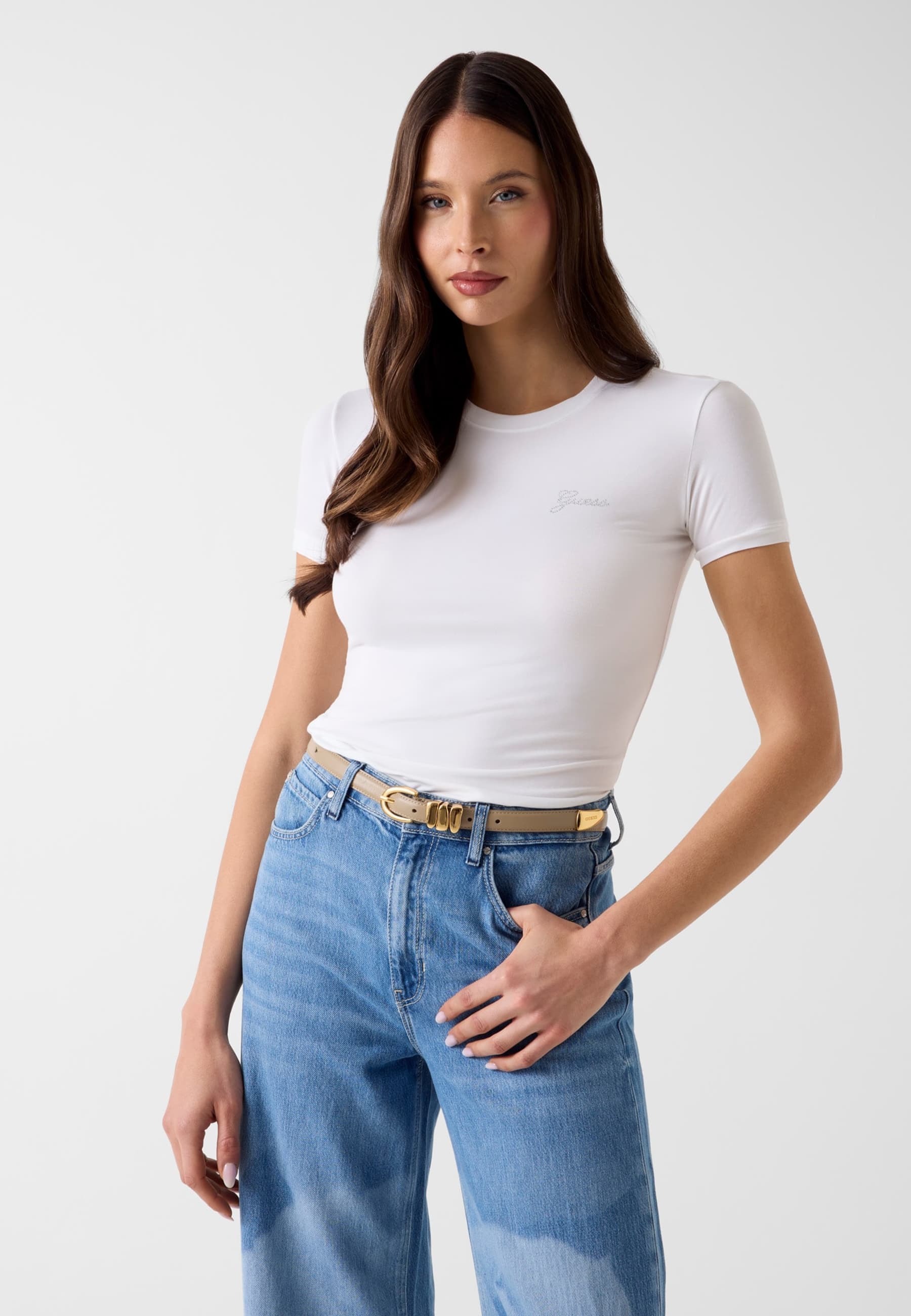 T-Shirt Avec Logo En Strass, GUESS