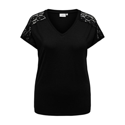 Top carjinny s/s v-neck lace top jrs noir - black Only Carmakoma | La  Redoute
