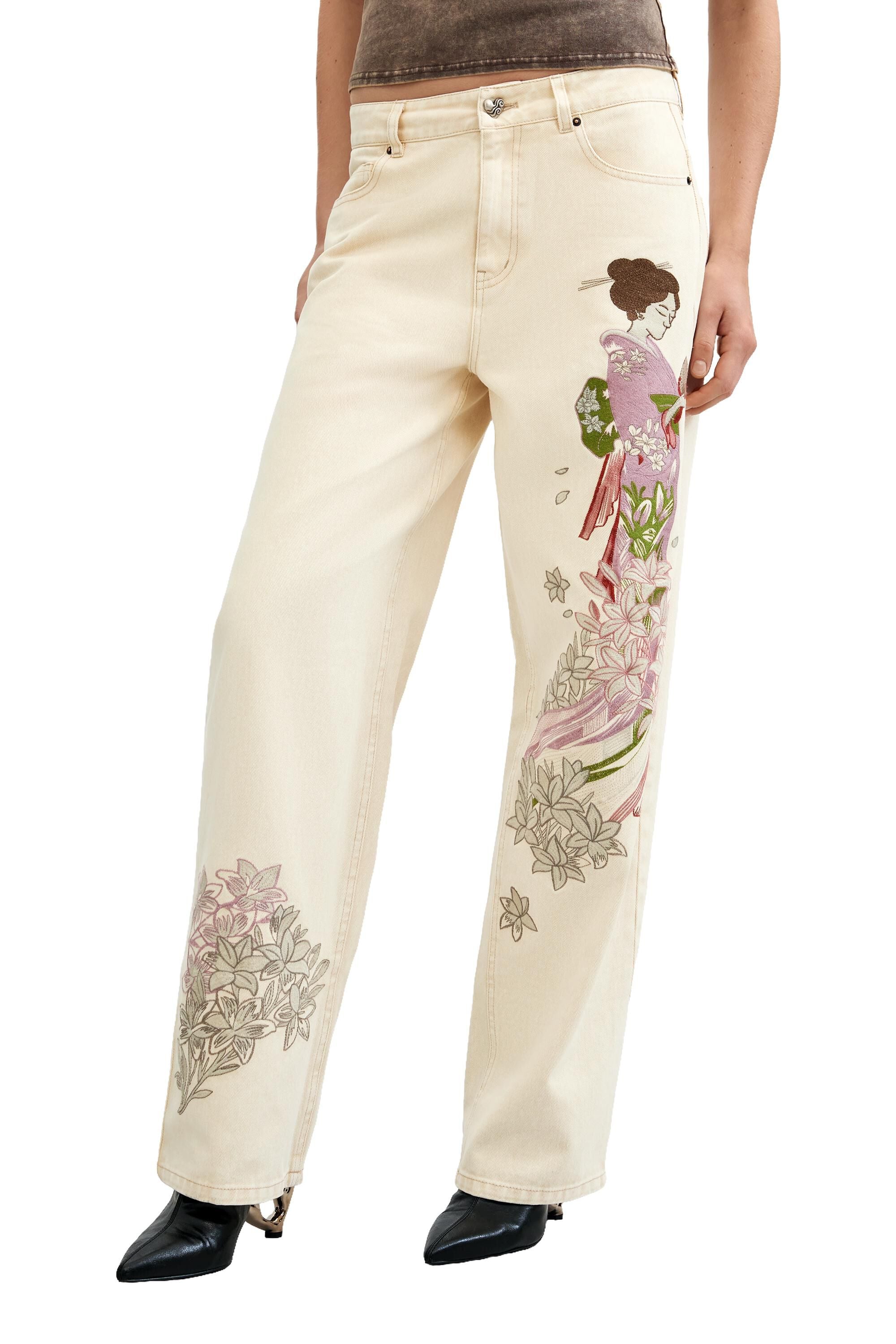 Pantalon en jean balloon brodé, DESIGUAL