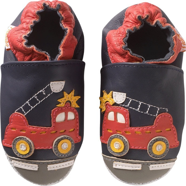 Chaussons bébé cuir souple Xavier le camion de pompier, TICHOUPS