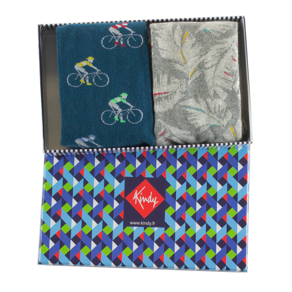 Coffret de 2 mi-chaussettes Homme fantaisie coton Fabrication Française, KINDY