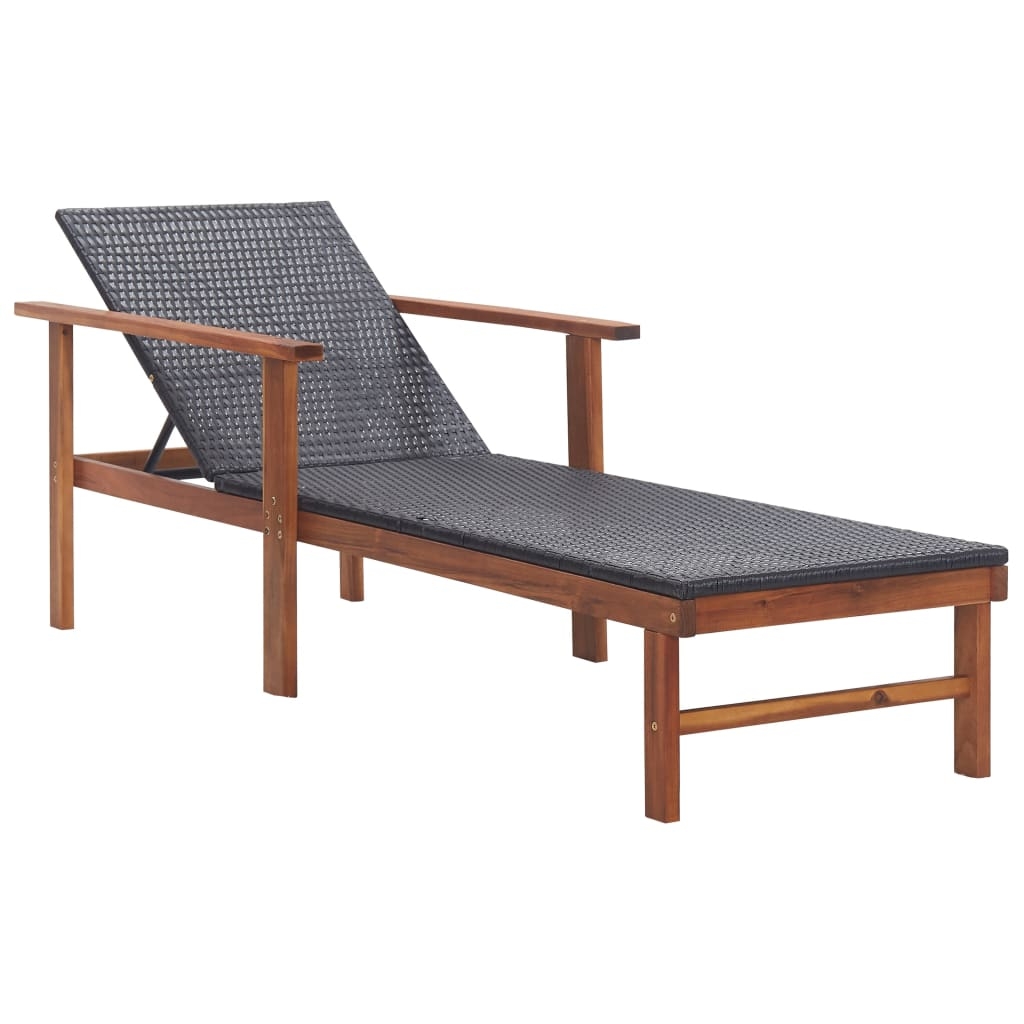 Chaise longue de jardin en bois résine tressée, HOME MAISON