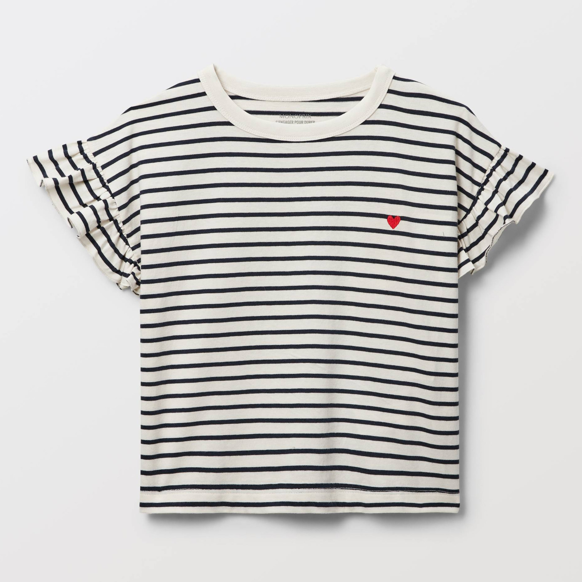 T-shirt fleur brodée, coton BIO, MONOPRIX