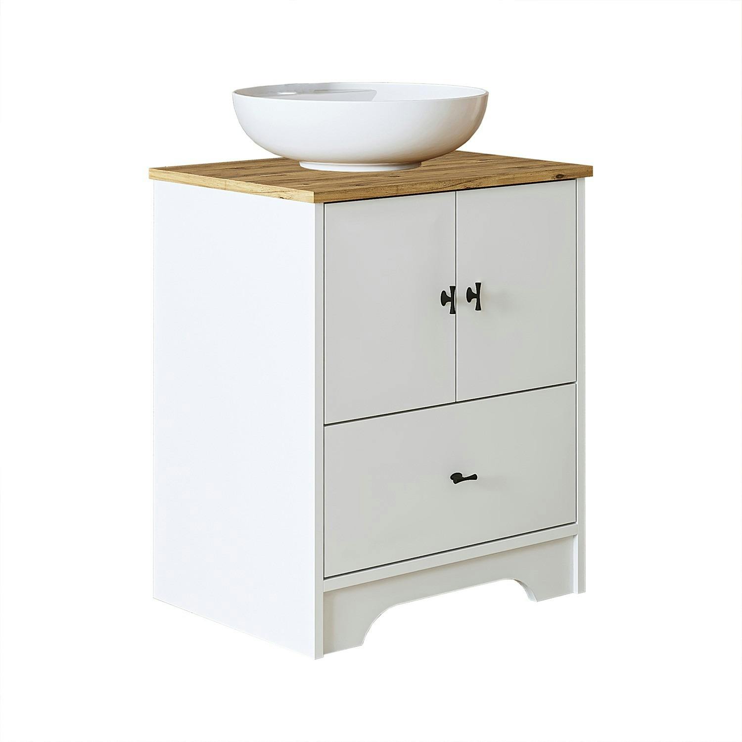 Meuble vasque salle de bains 60 cm blanc 2 portes 1 tiroir DOUNA, PIER IMPORT