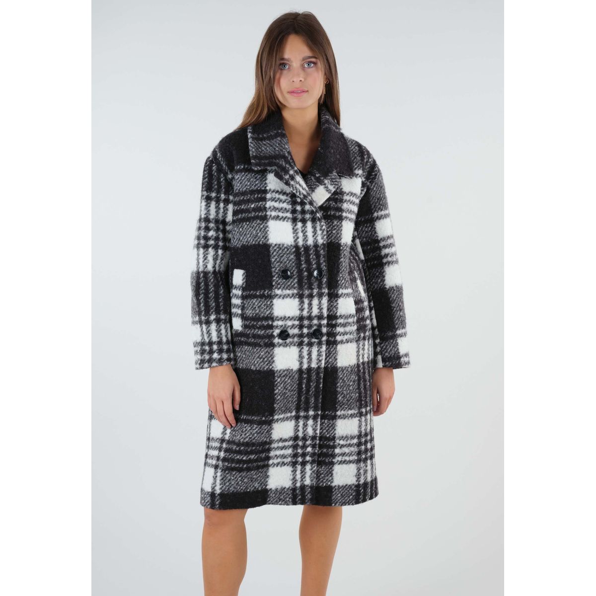 Manteau long oversize carreaux sastya noir Deeluxe La Redoute