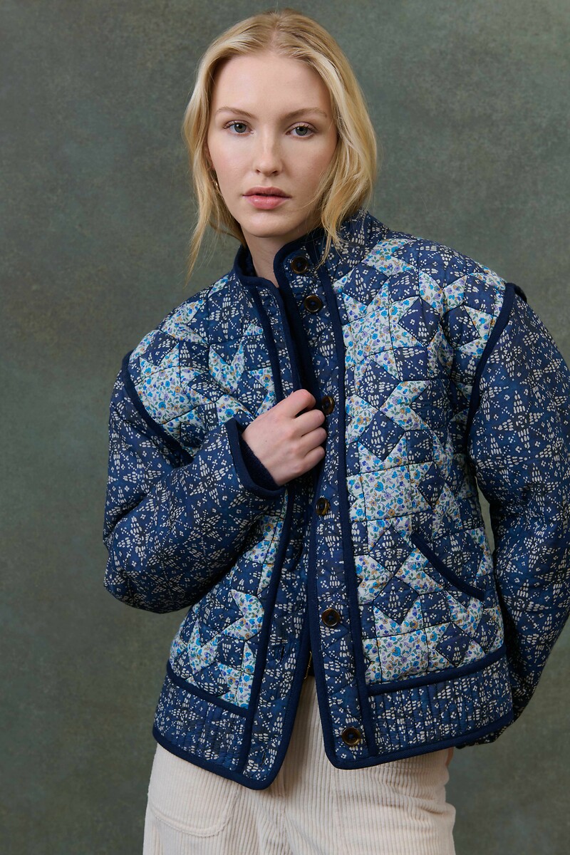Omotayo printed patchwork jacket, blue print, Louise Misha | La