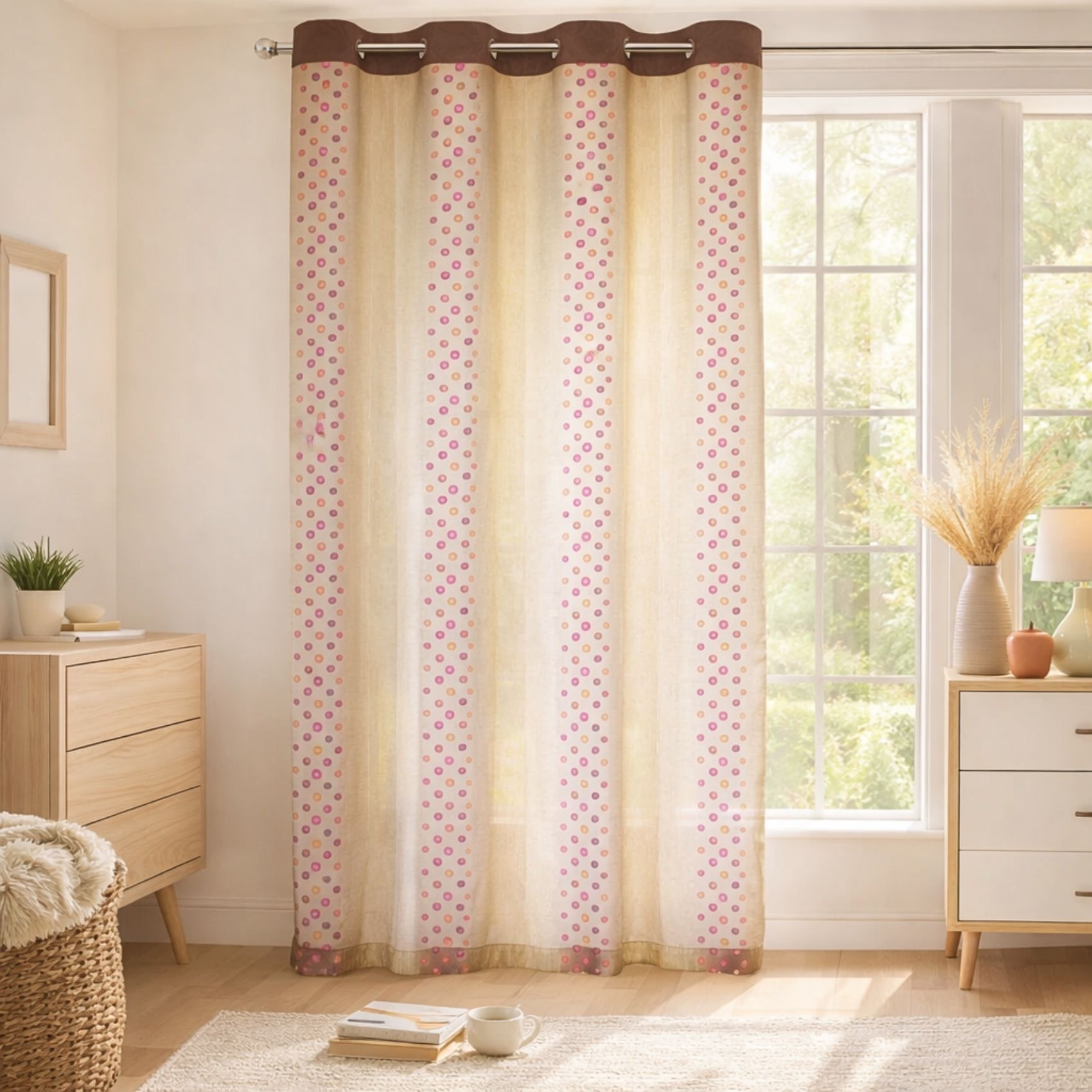Voilage tamisant motif de pois et rayures, HOME MAISON