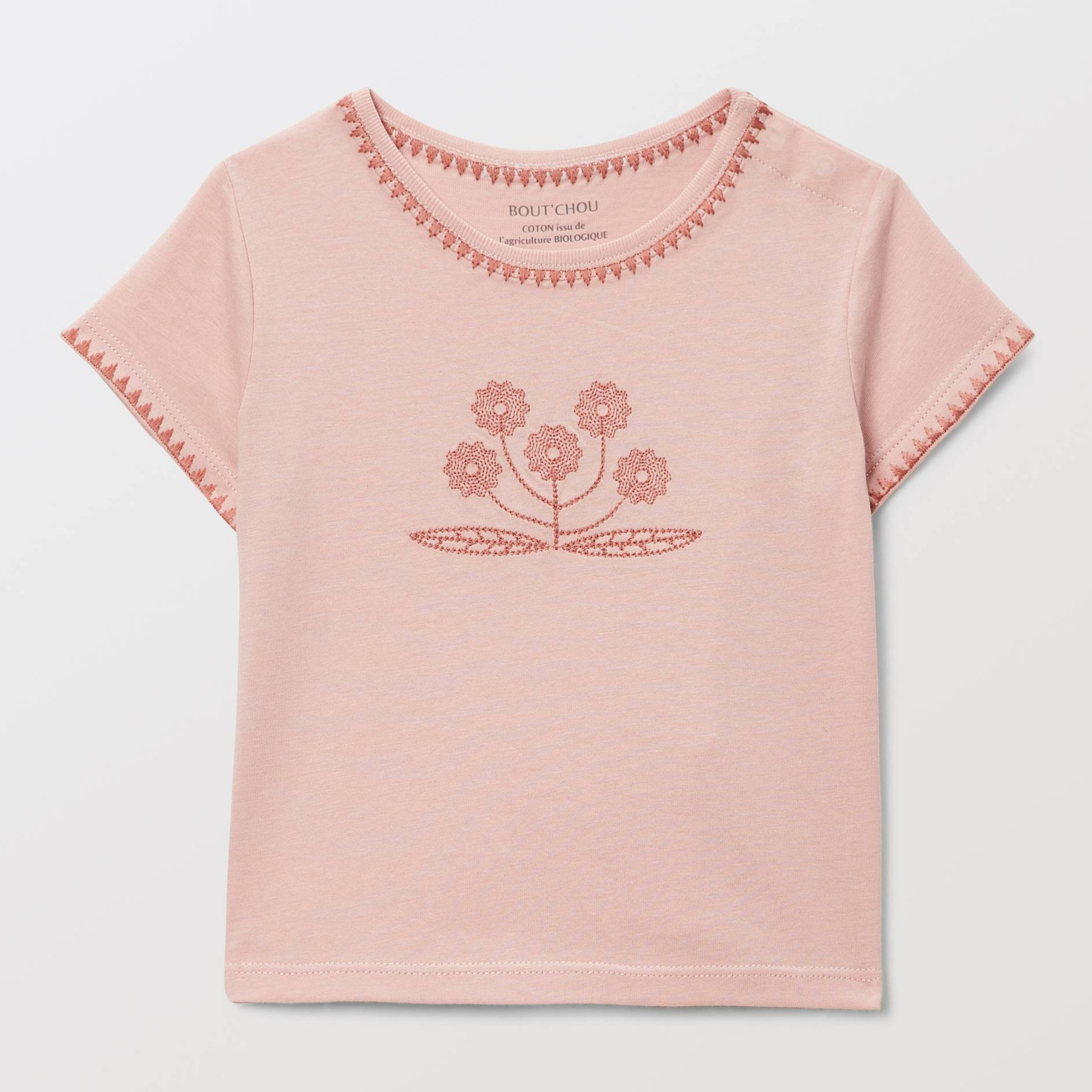 T-shirt manches courtes brodé en coton BIO GOTS, BOUT'CHOU