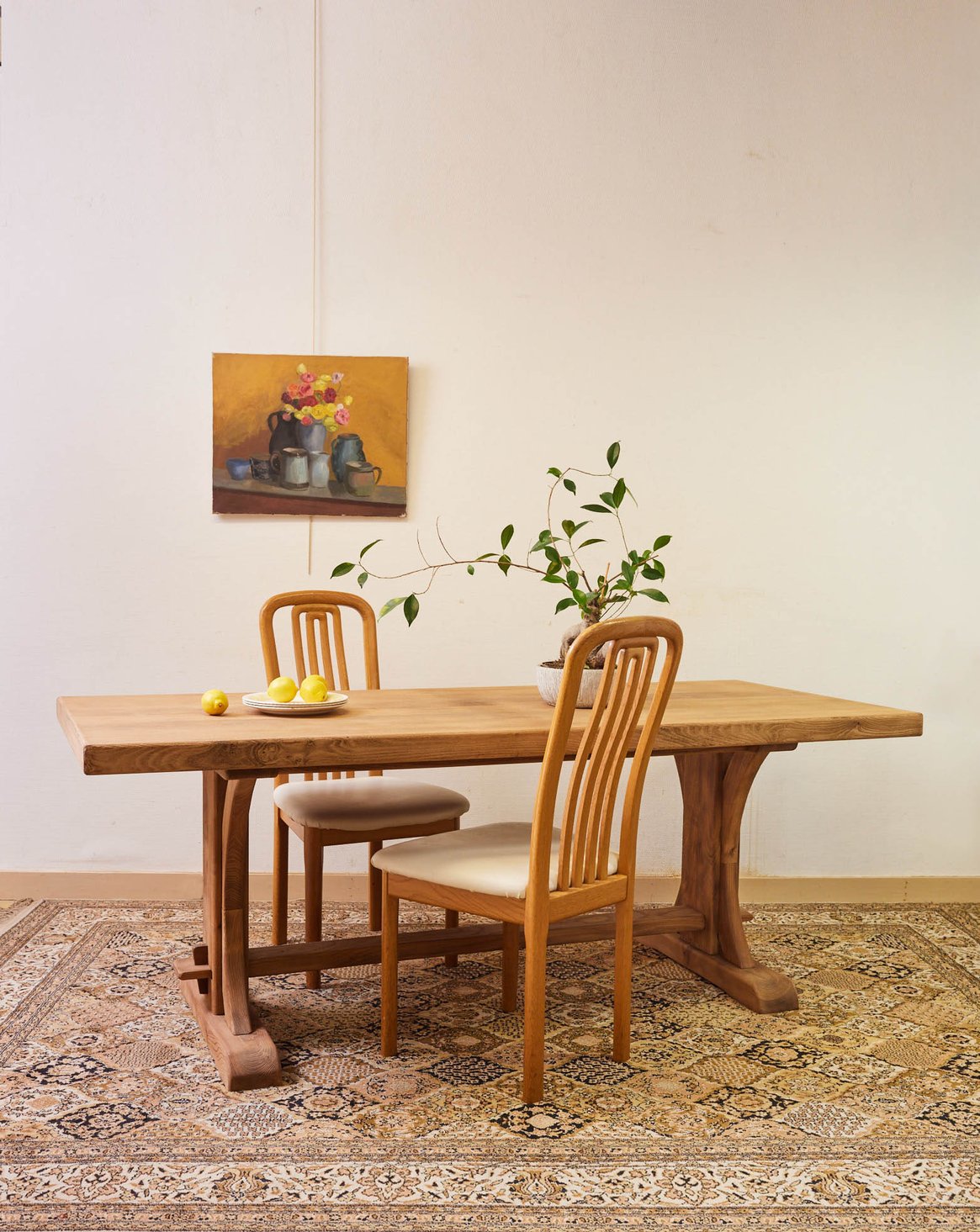 Grande table à manger en bois massif et sablé Romy N°1507 - Bon état, DEBONGOUT