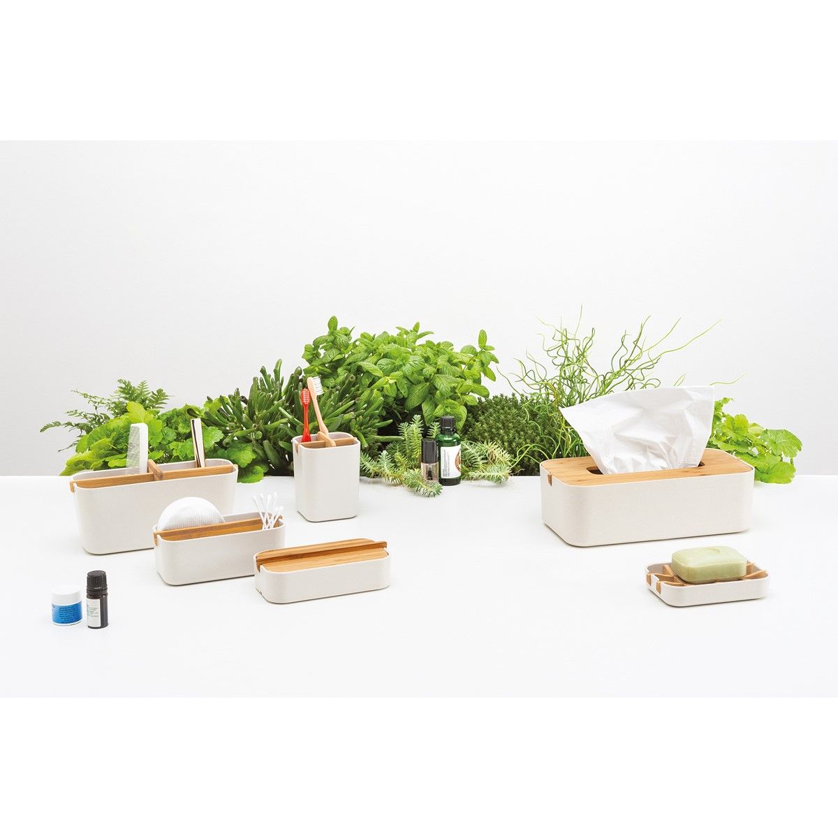 21 x 8 x 8,8 cm Blanc Lexon LH40W8 Rangement pour Salle de Bain 4 Compartiments Bambou