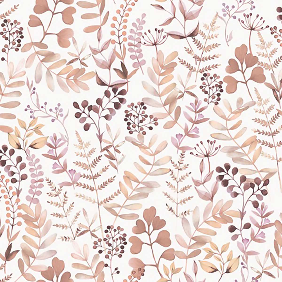 Papier peint herbier aquarelle tons rosés fond blanc, HEXOA