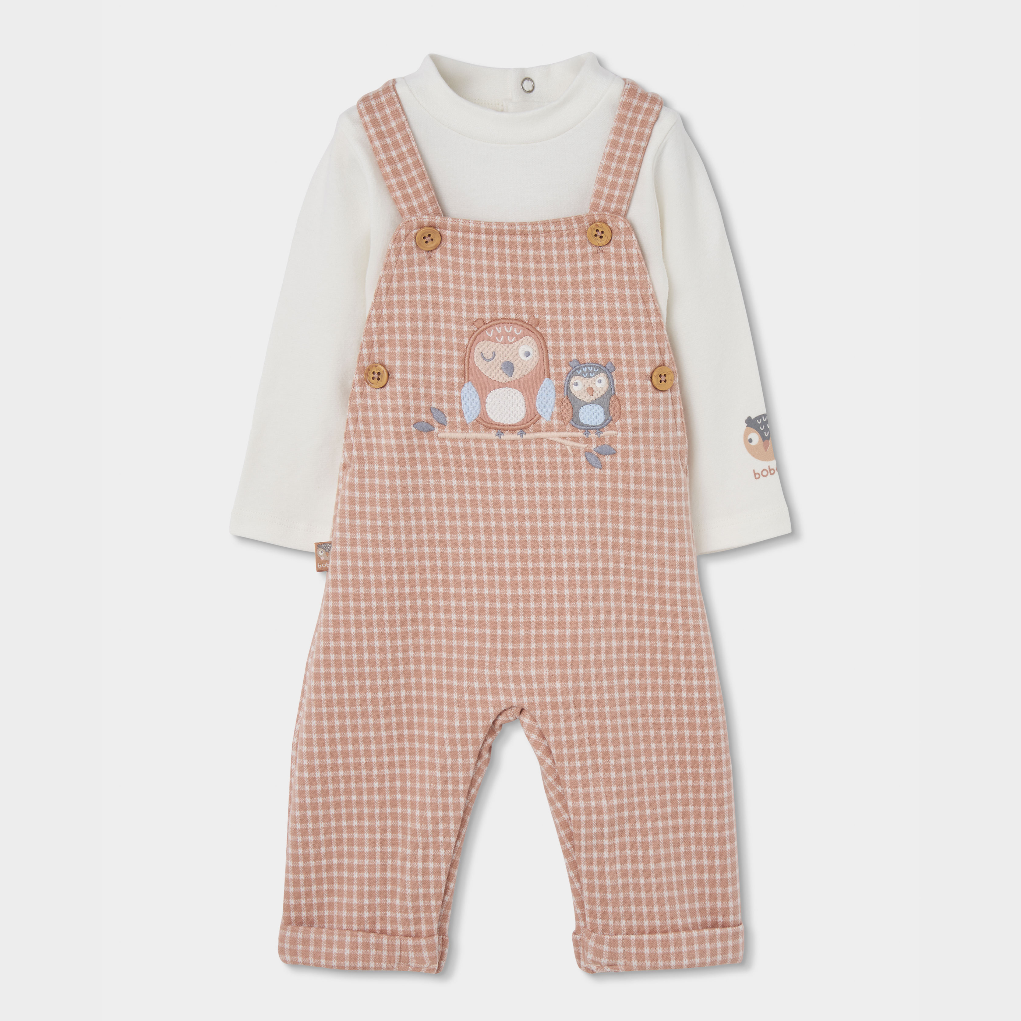 Ensemble bébé garçon maille carreaux brodé hiboux, BOBOLI