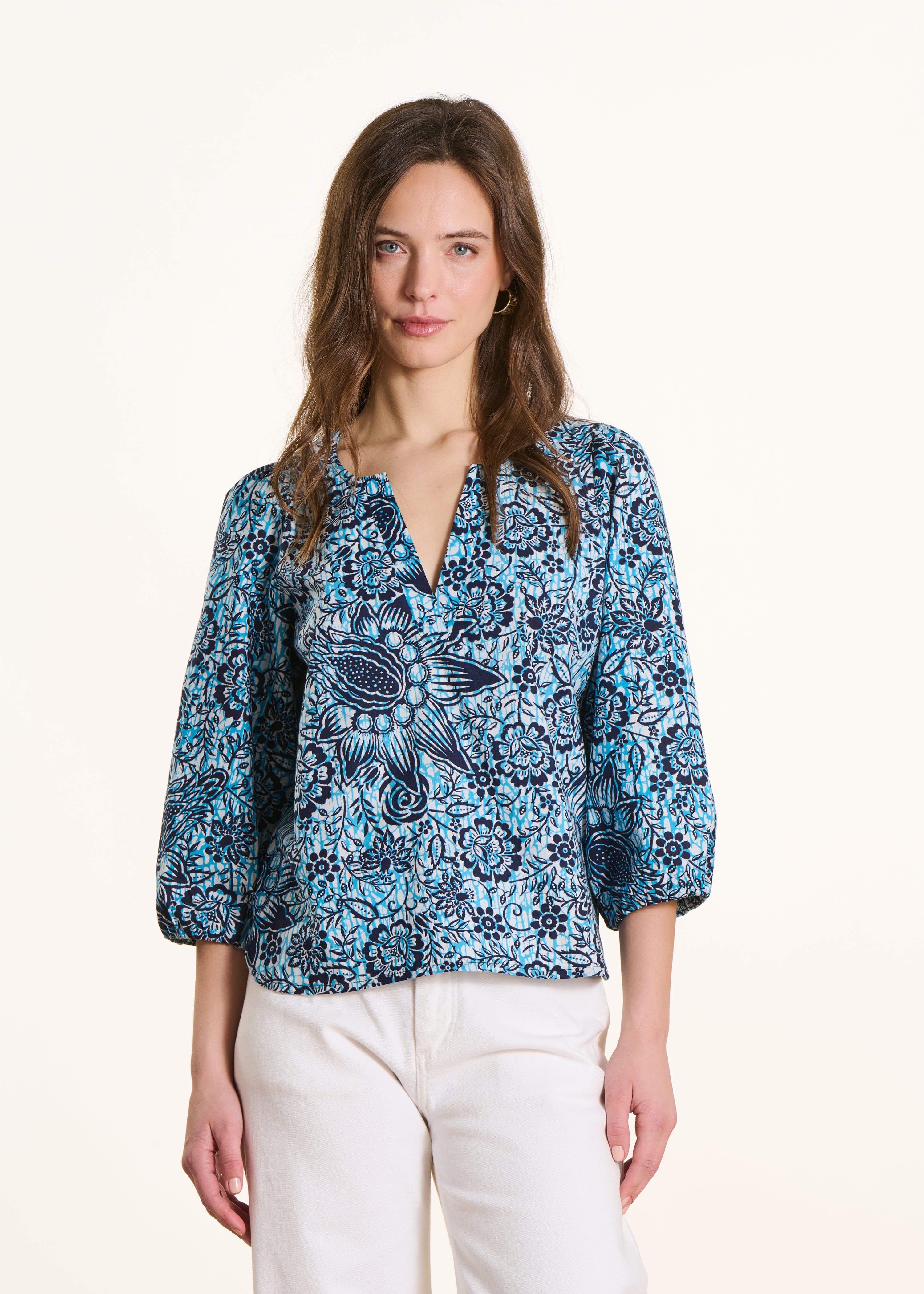 Top en popeline de coton à imprimé floral, LA FEE MARABOUTEE