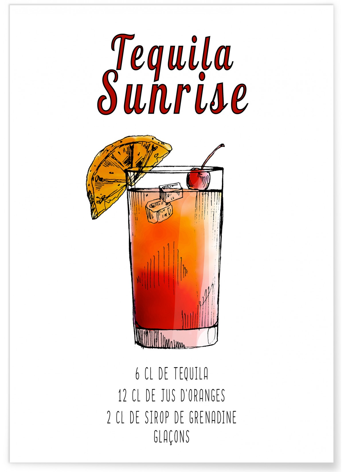 Affiche Cocktail Tequila Sunrise, L'AFFICHERIE