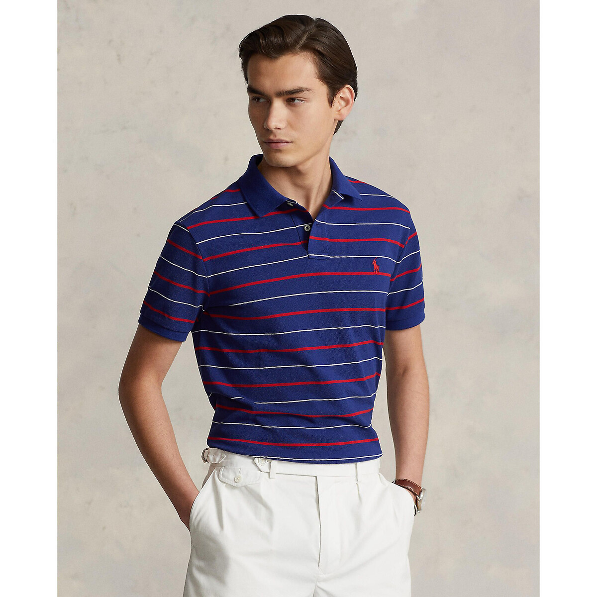 Striped Fitted Polo Shirt in Cotton with Short Sleeves