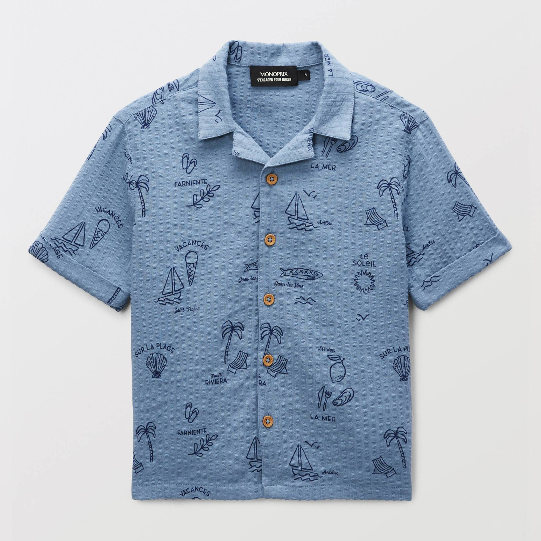 Chemise manches courtes imprimée en seersucker en coton BIO GOTS, MONOPRIX