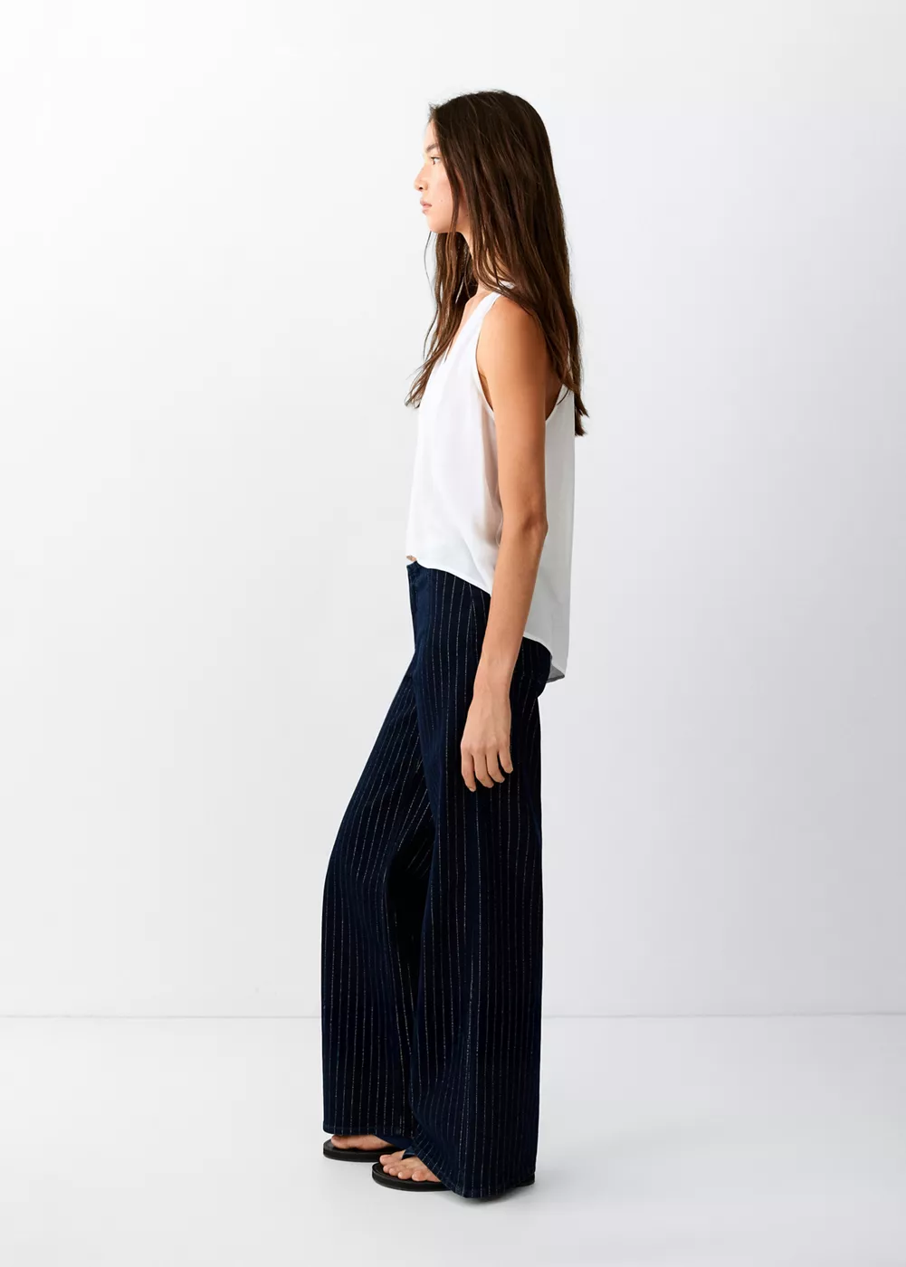 Jean  wide leg à rayures en fil textile, MANGO TEEN