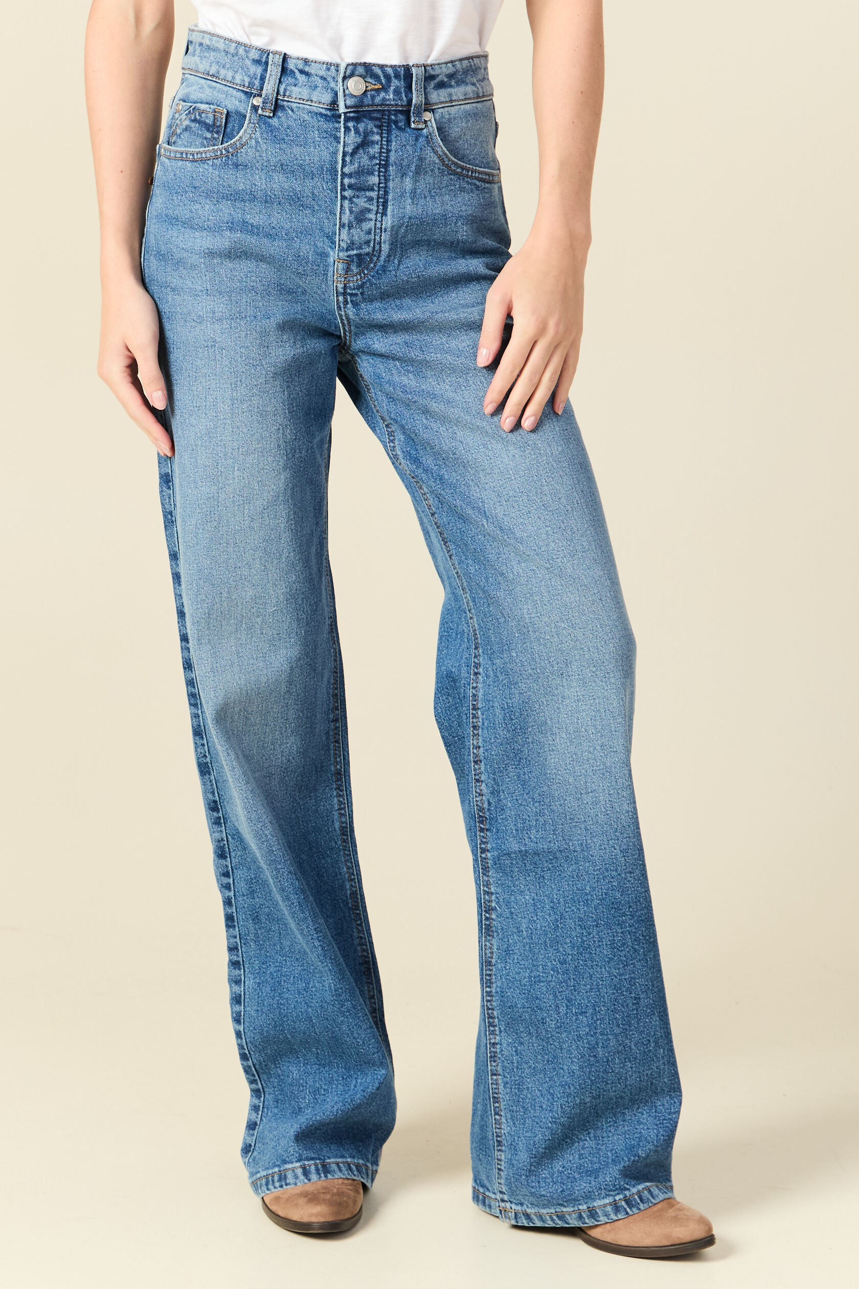 Jeans large taille haute, BONOBO