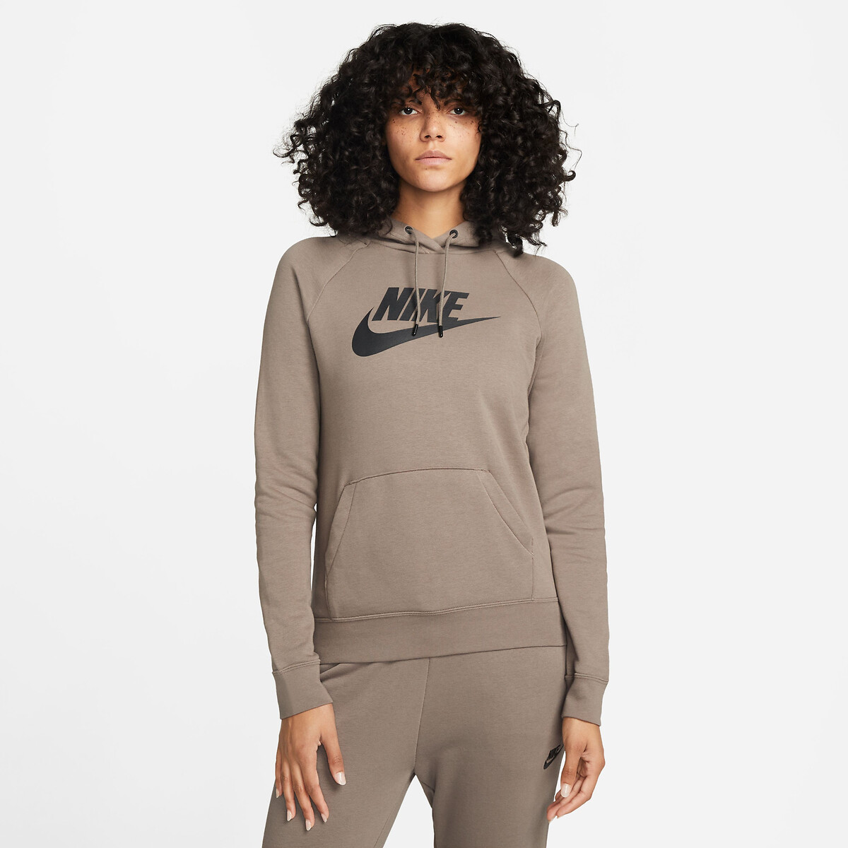 Logo print hoodie in cotton mix with central pocket, olive, Nike | La ...