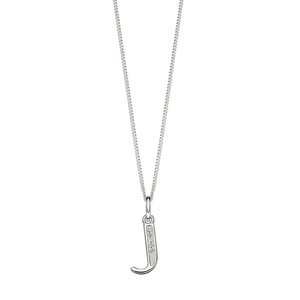 Sterling Silver Art Deco Initial 'J' Pendant with Cubic Zirconia Stone Detail BEGINNINGS image
