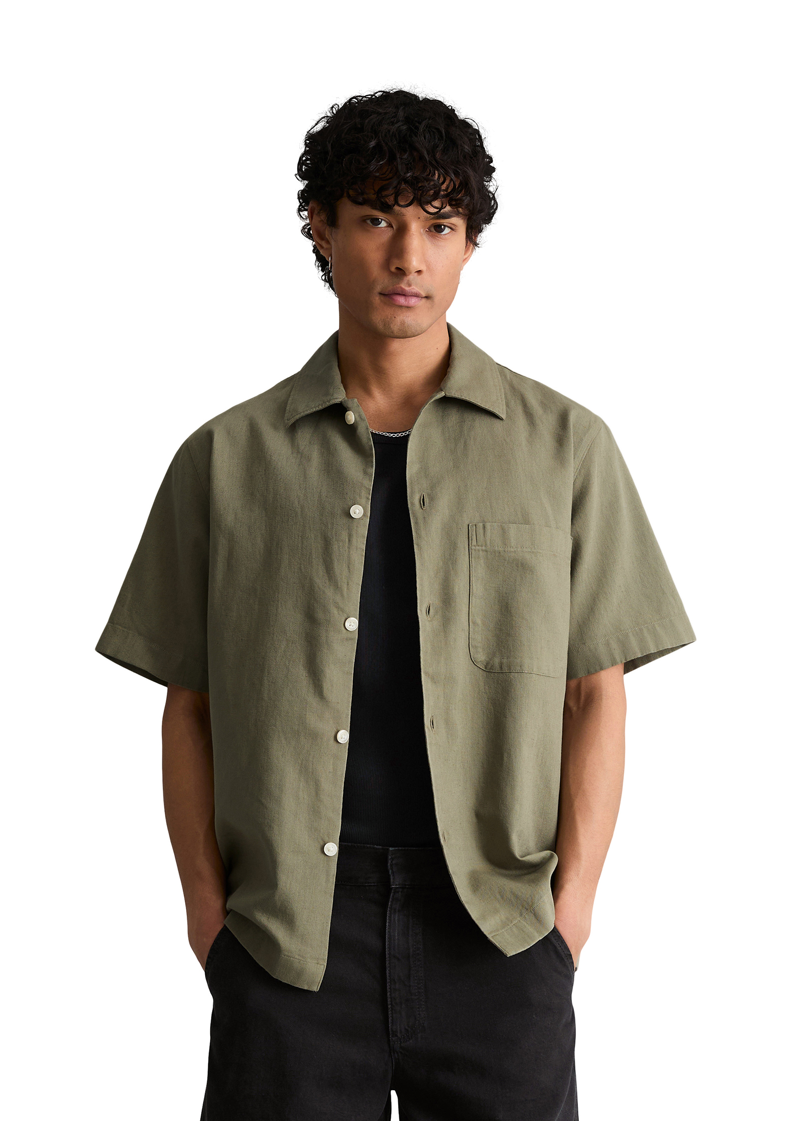 Chemise à manches courtes regular en coton bio et en lin, MARC O’POLO DENIM