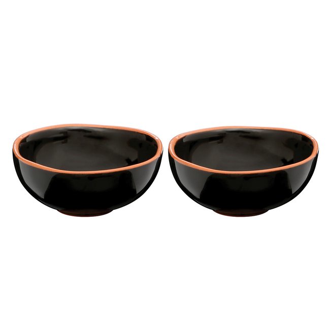 Set of 2 Black Glazed Terracotta Mini Bowls, black, SO'HOME