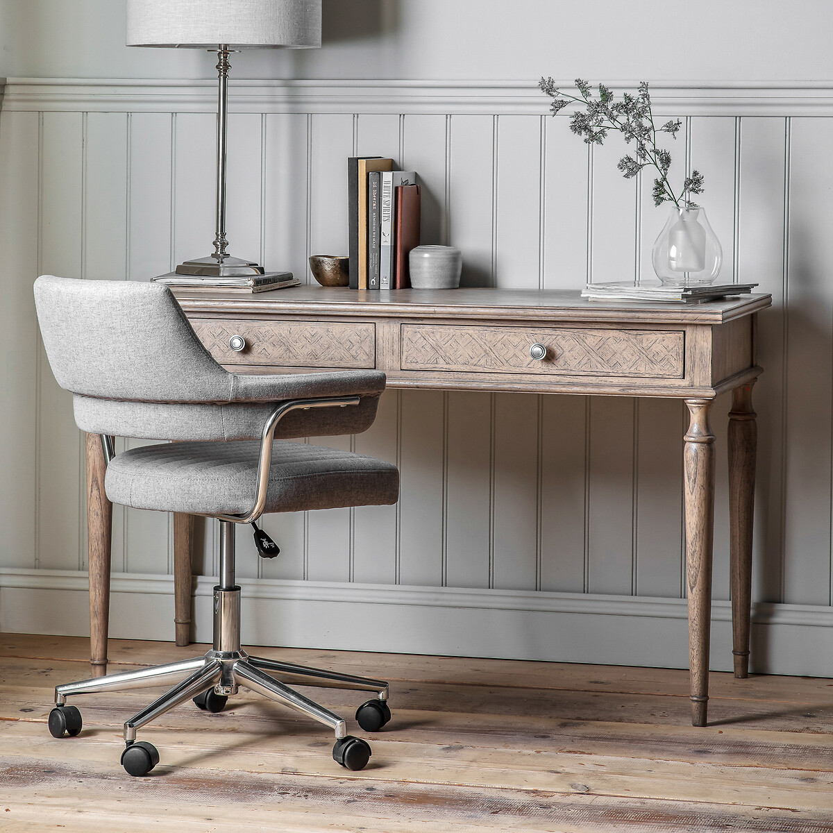Nashik Ash Wood Parquet 2 Drawer Desk, ÉDITÉ