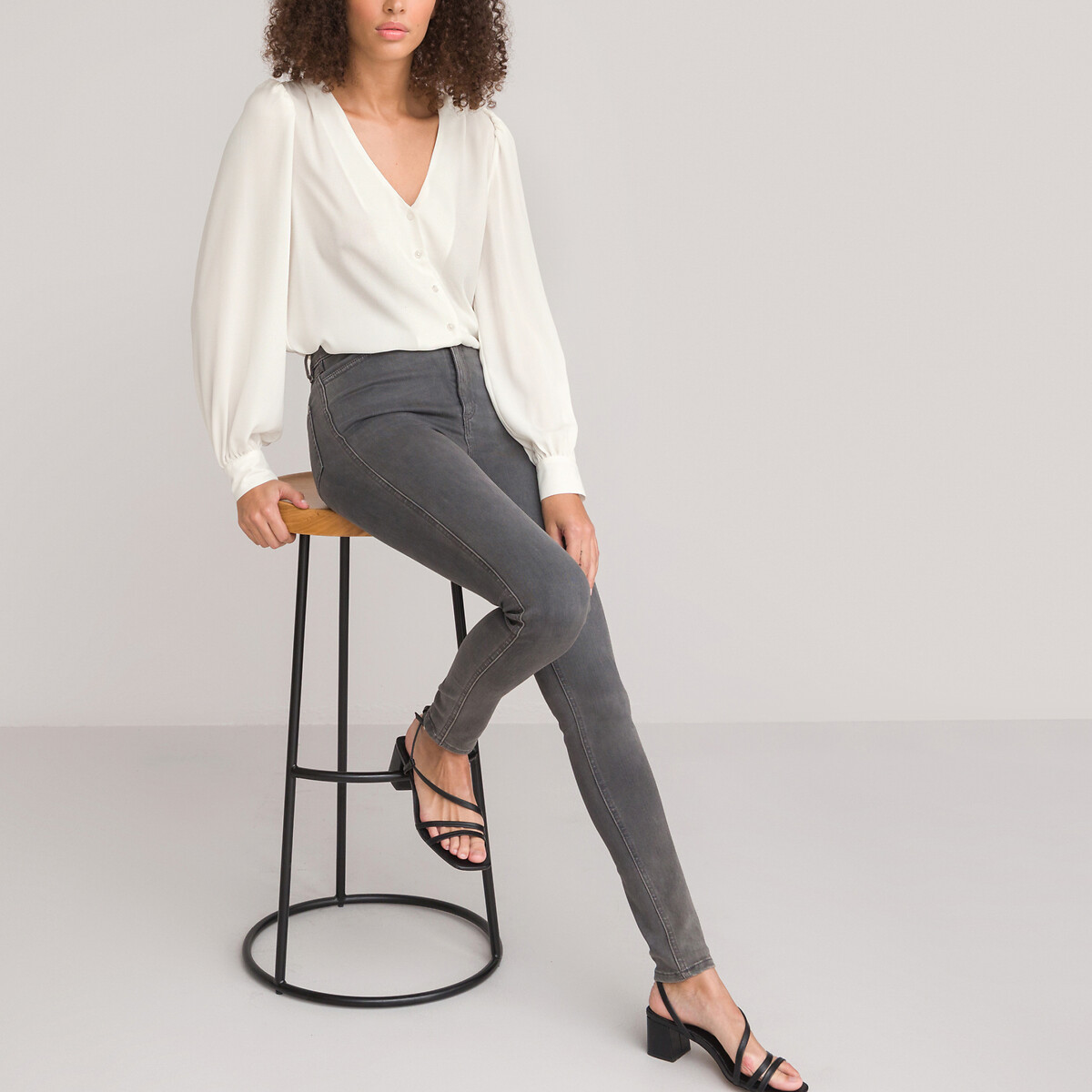 Recycled v-neck blouse with long sleeves La Redoute Collections