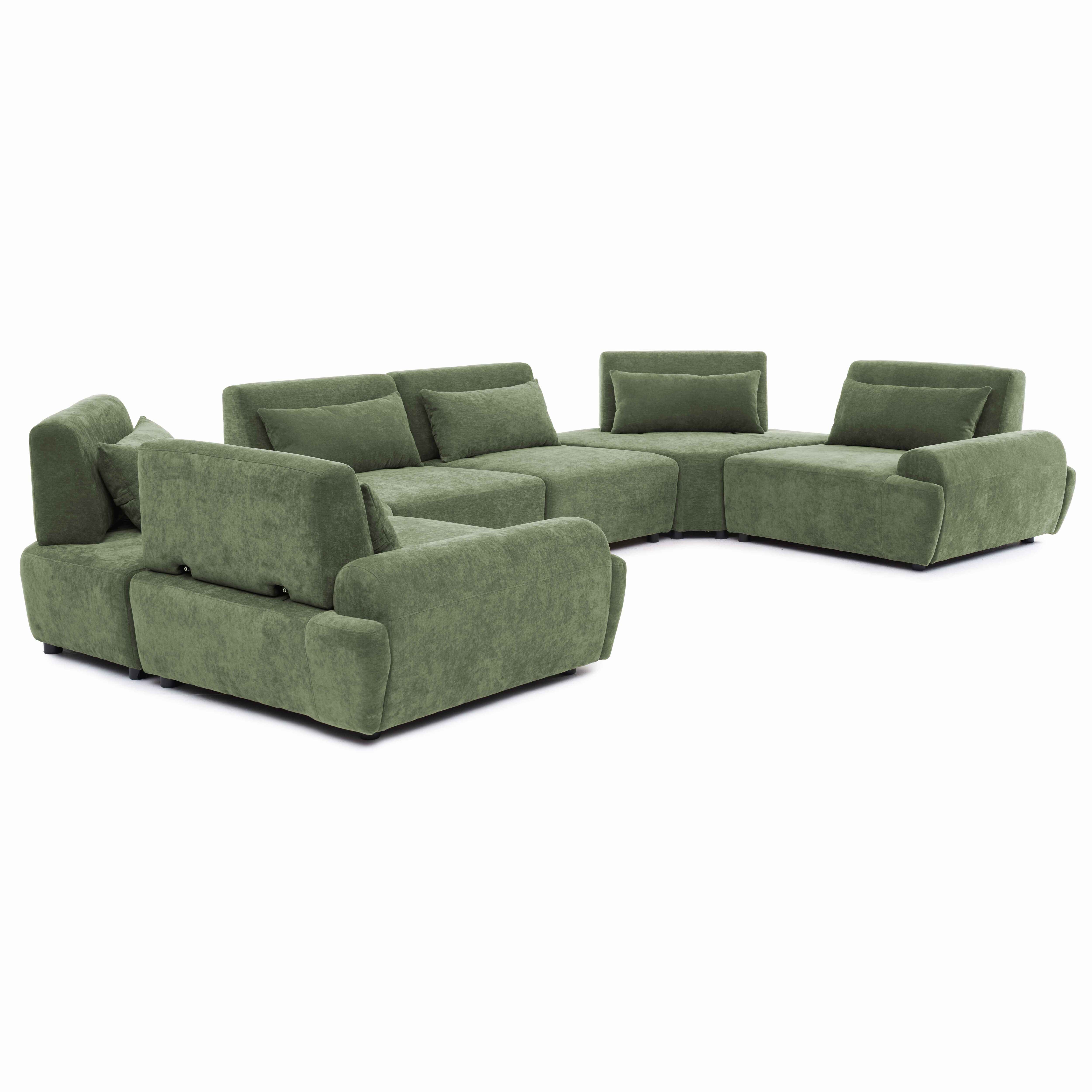 Canapé modulable d'angle panoramique 6 places en tissu avec coussins dossier ajustable, CALLISTO, OVIALA