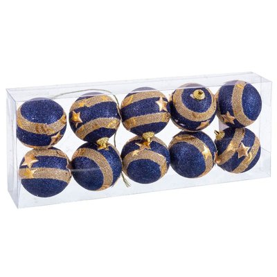 Set de 10 boules de Noël bleu et doré - 6cm WADIGA