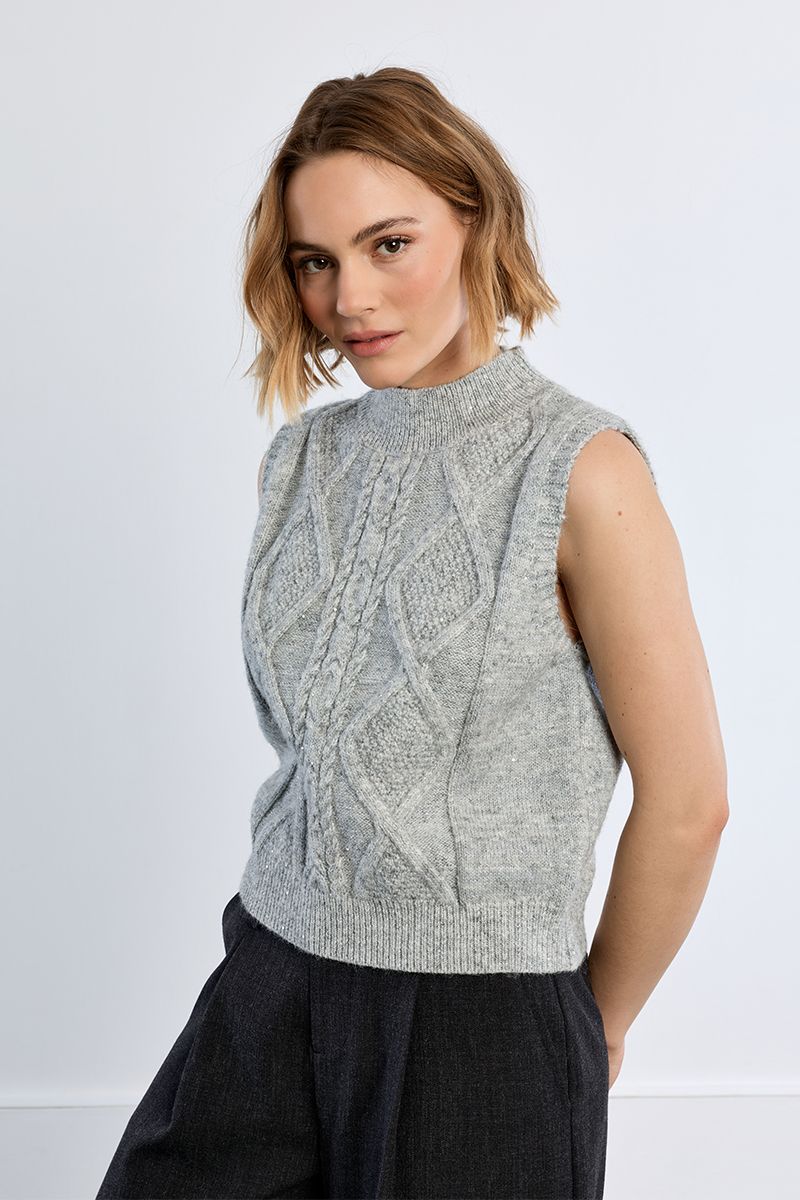 Pull sans manches en maille torsadée, LILI SIDONIO