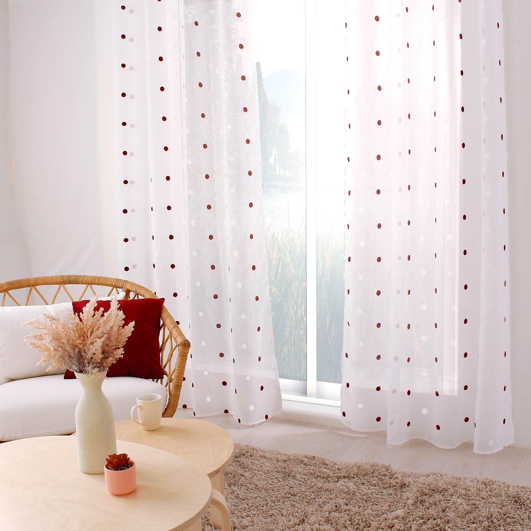 Voilage sablé brodé "Pois colorés", HOME MAISON