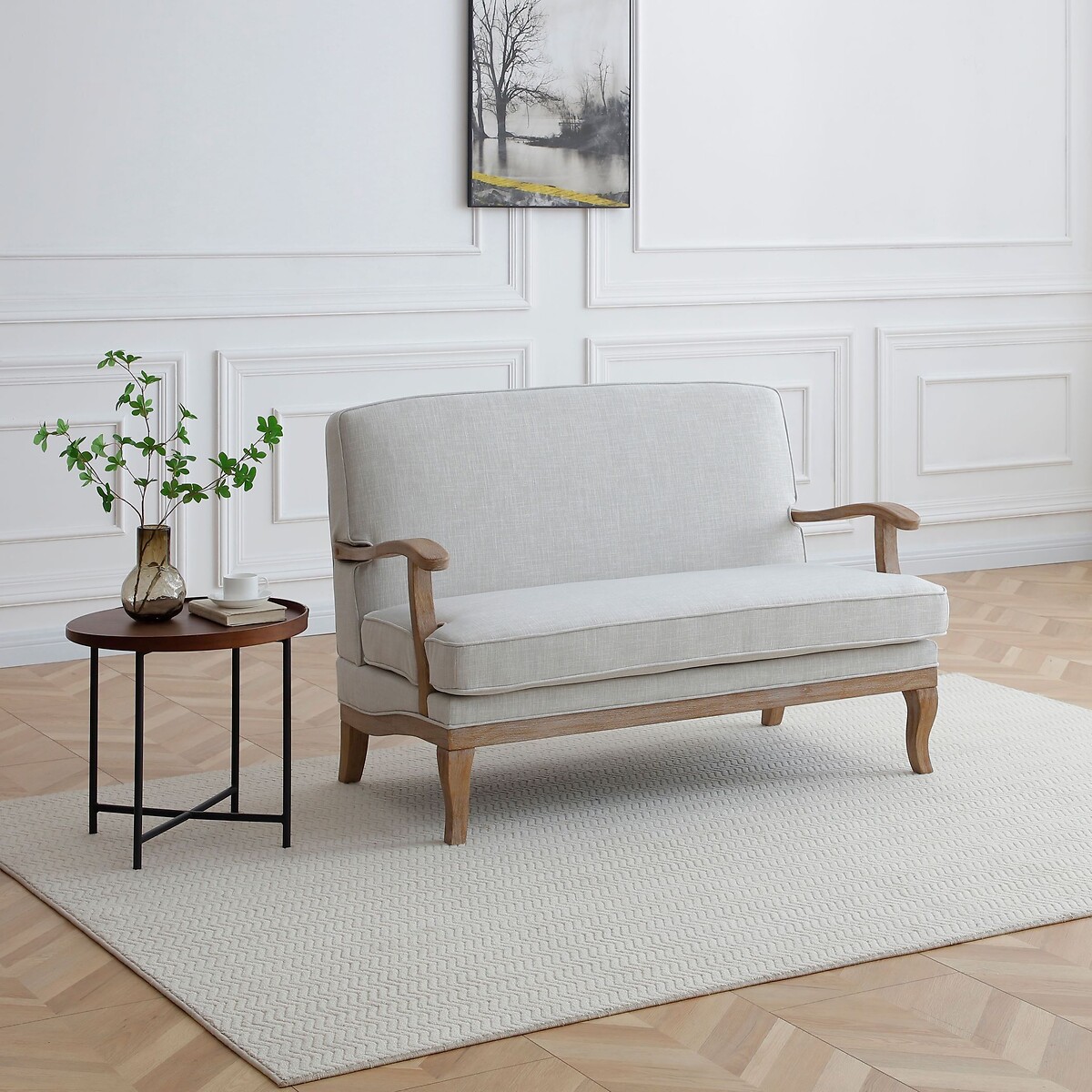 Oakley French-Vintage Linen 2-Seater Accent Sofa, SO'HOME