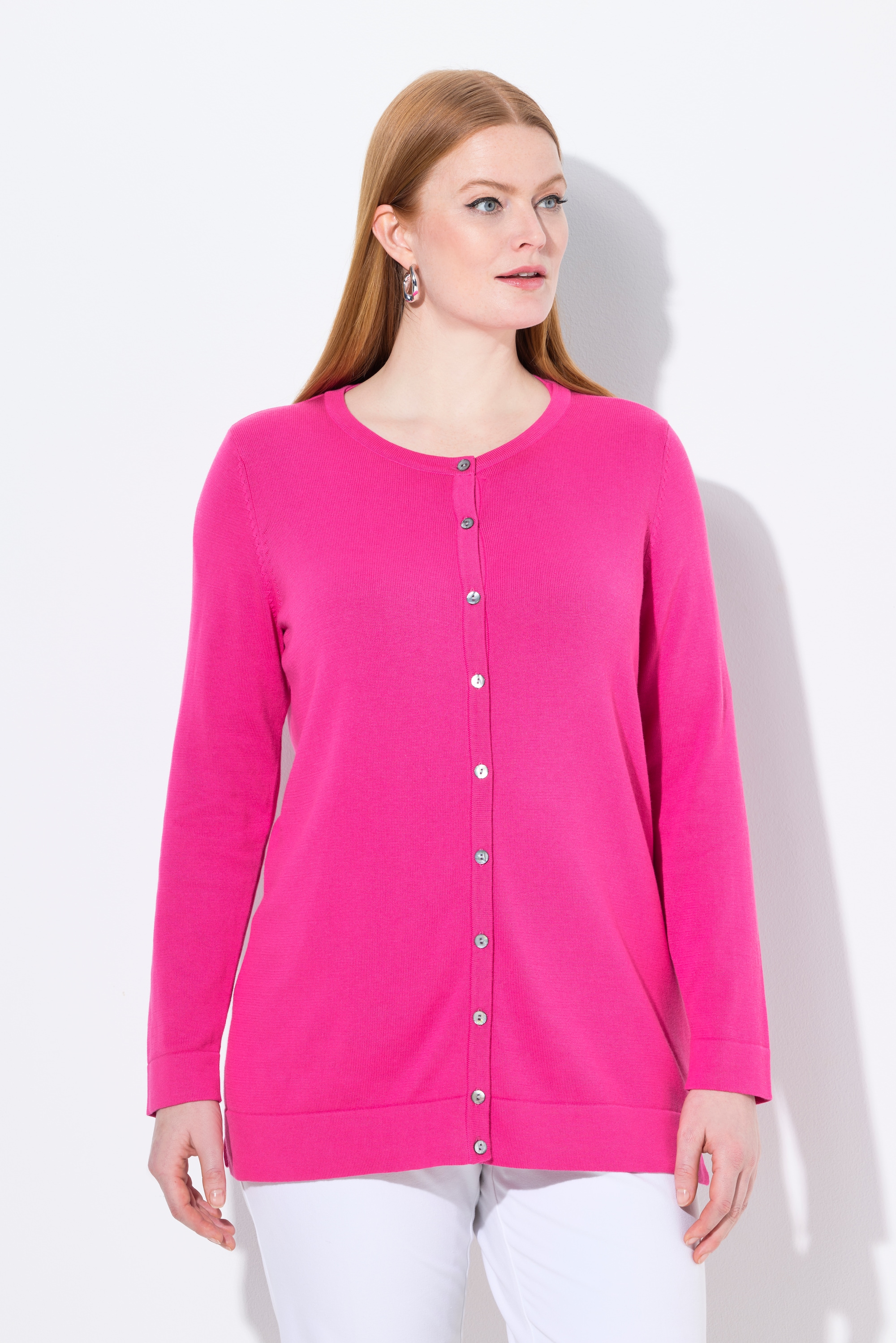 Cardigan twinset en coton Pima. Col rond, ULLA POPKEN