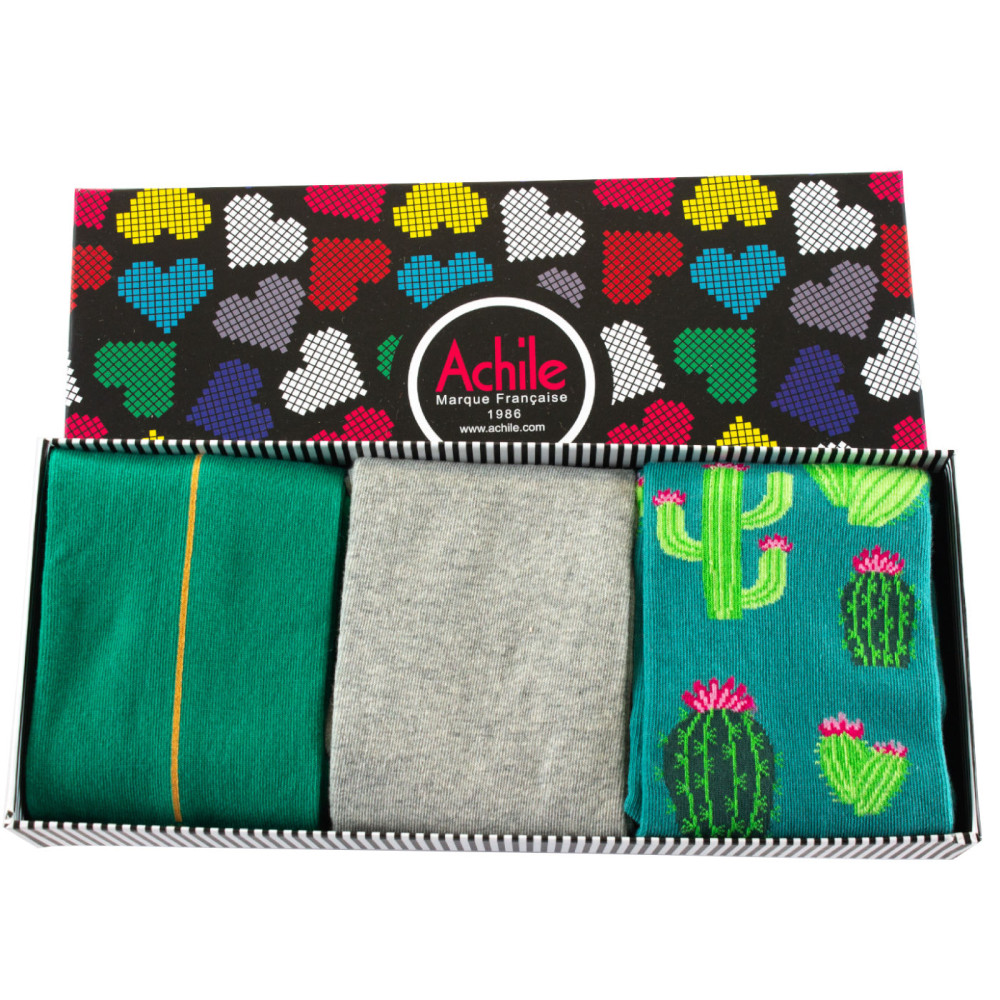 Coffret Homme comprenant 3 paires de chaussettes fantaisie thème Evasion en Coton, ACHILE