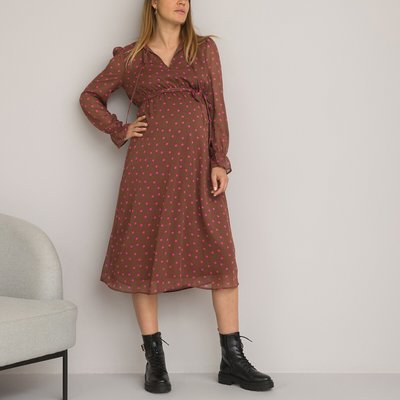 Recycled Maternity Midi Dress in Polka Dot Print LA REDOUTE COLLECTIONS