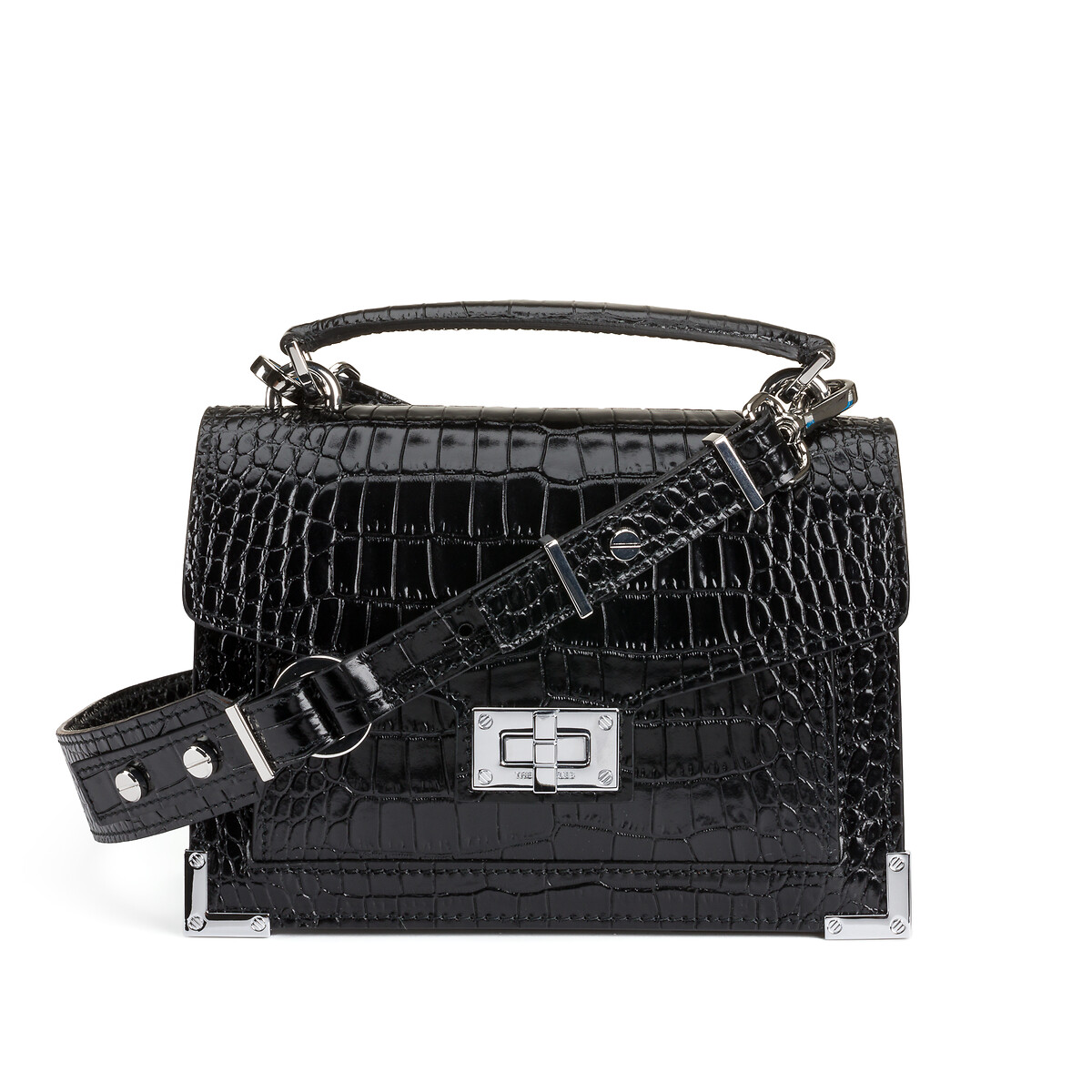 Emily Embossed Handbag in Mock Croc Leather, Small