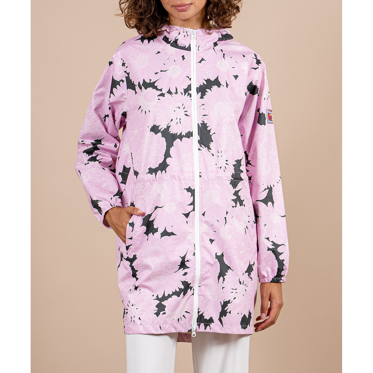 Amelot Recycled Hooded Windbreaker in Floral Print with Zip Fastening
