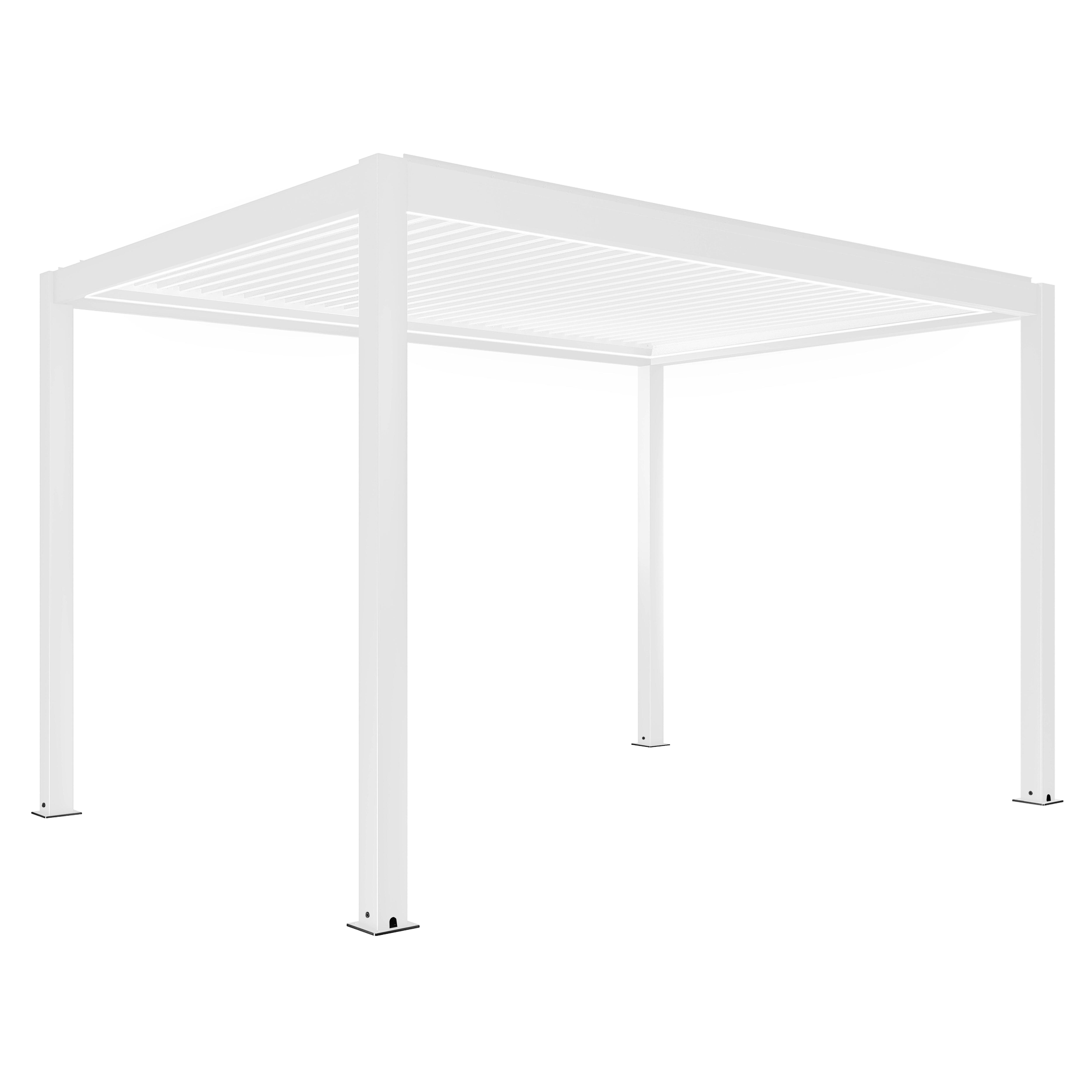 Pergola bioclimatique autoportée motorisée et éclairée 3x4 m blanc, OVIALA