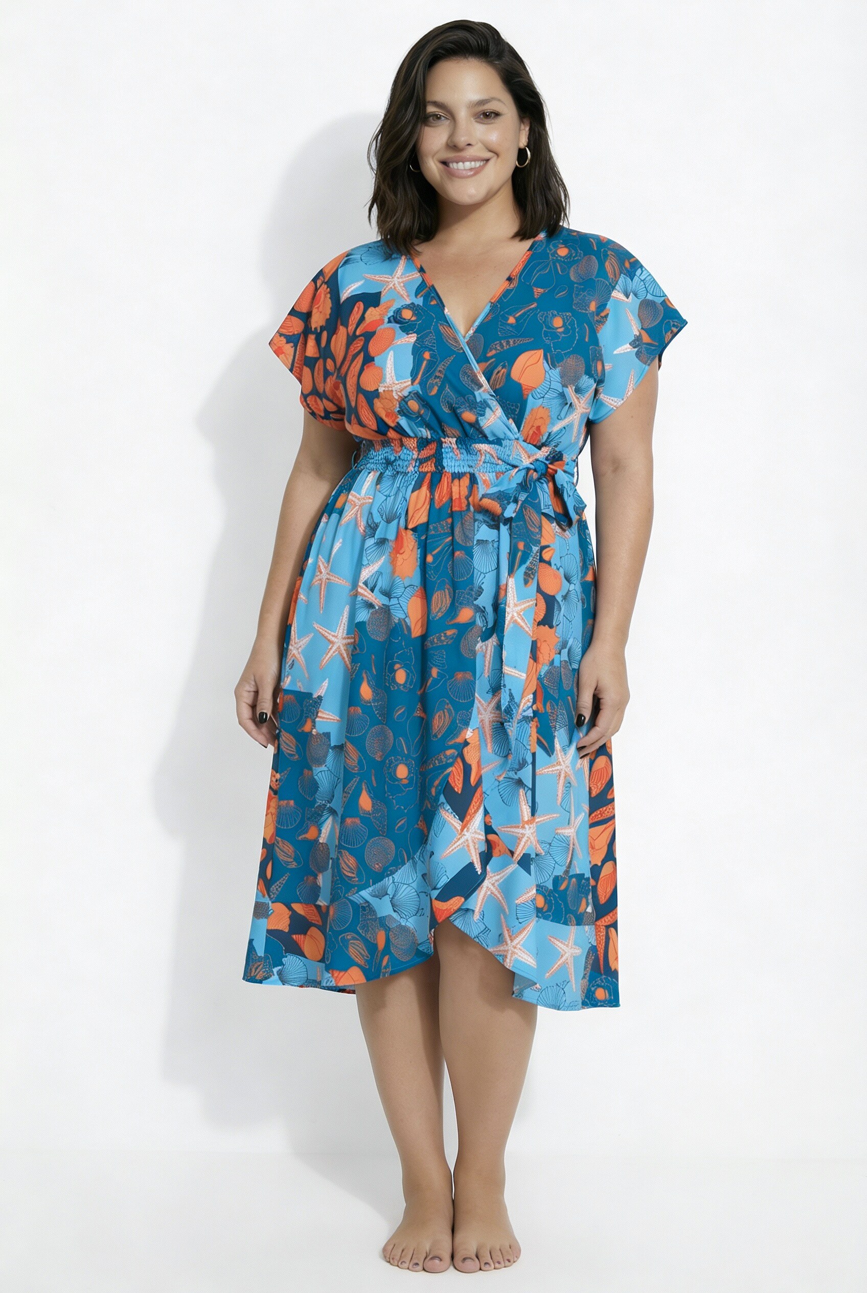 Caftan effet cache-cœur, motif coquillage, ULLA POPKEN