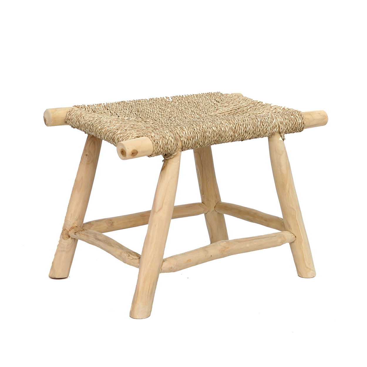 Tabouret en teck et herbe de mer PORTO, BAZAR BIZAR