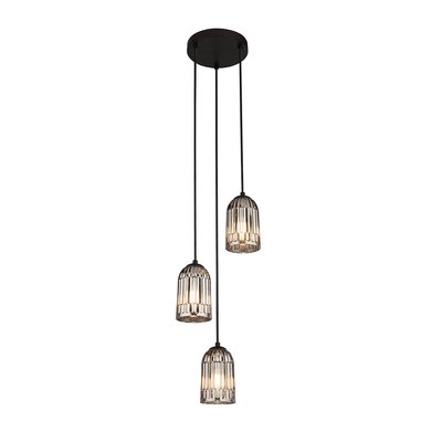 Multi-Drop Pendant Light With 3 Facted Smokey Glass Shades SO'HOME
