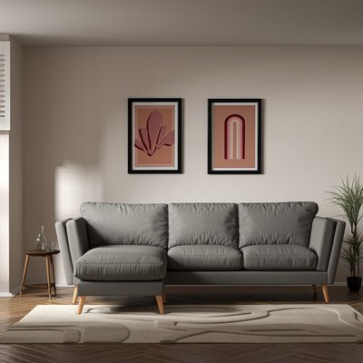 Frida Contemporary Soft Brushed Corner Chaise Feather Sofa- Left facing with Light Wood Legs SO'HOME
