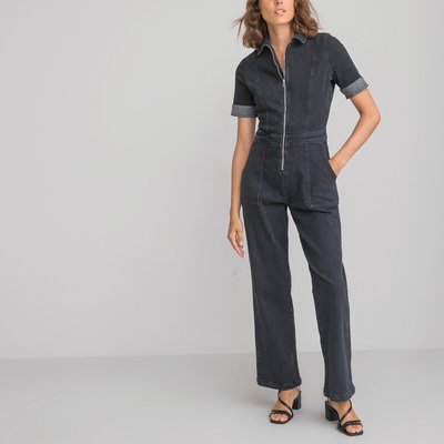 Denim Flared Boilersuit with Zip Fastening, Length 30.5" LA REDOUTE COLLECTIONS