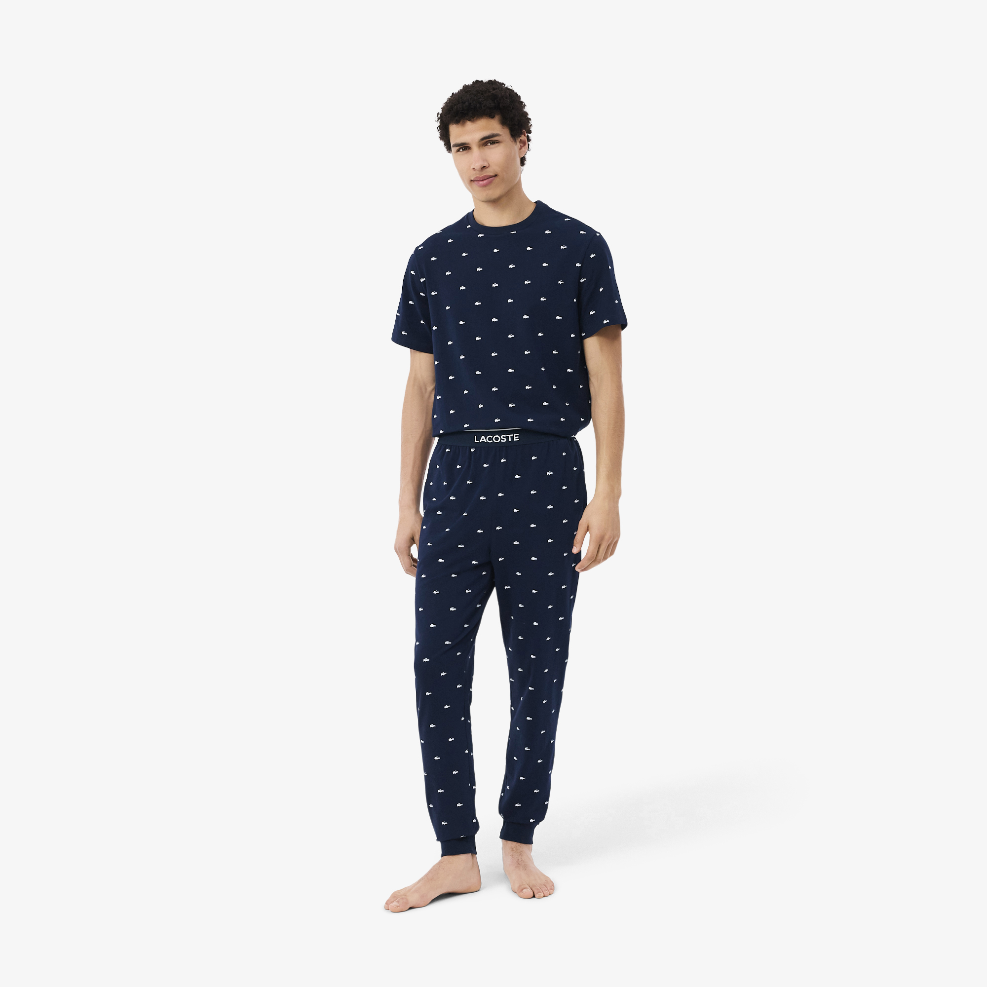 Pantalon pyjama coton imprimé, LACOSTE