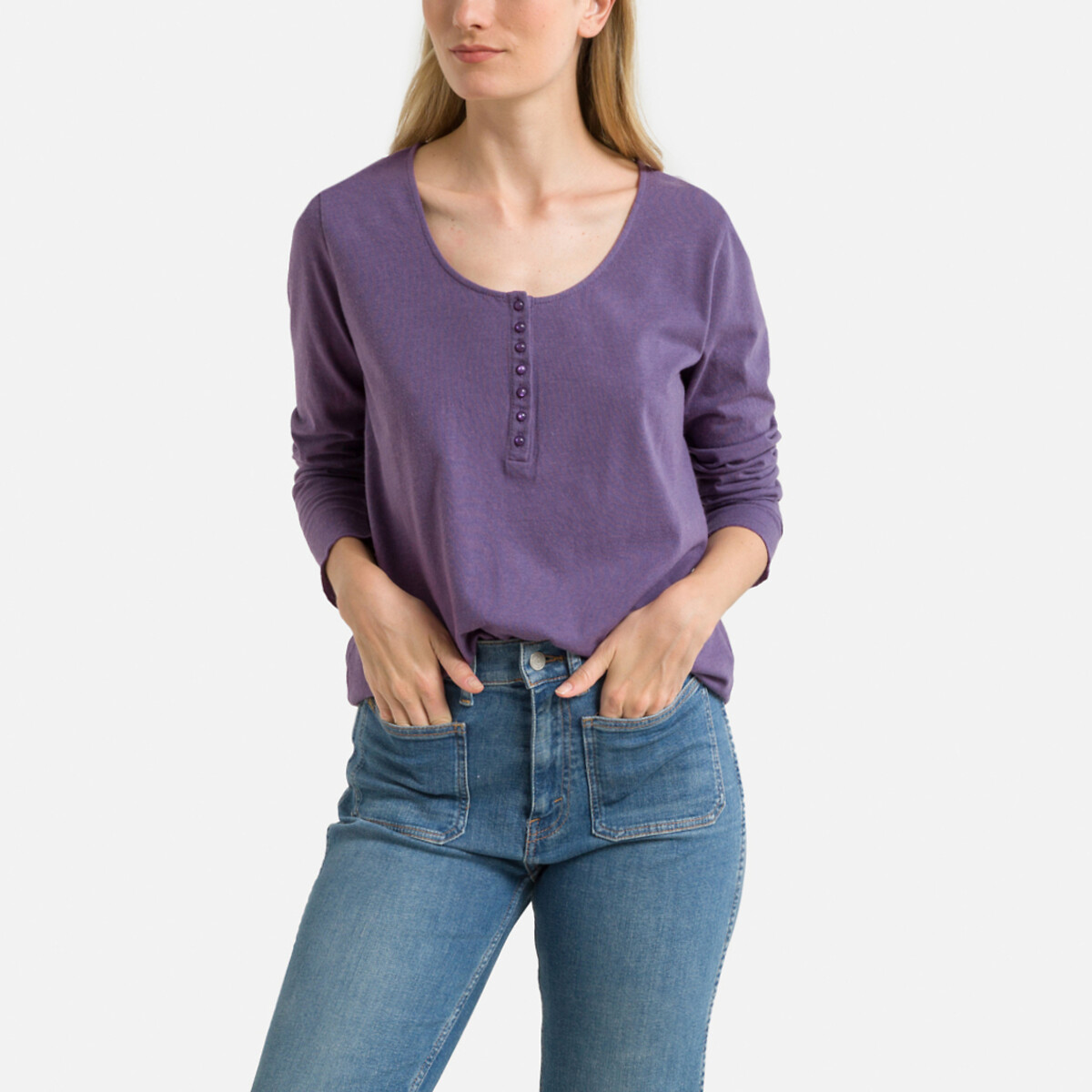 Gatsby Cotton/Wool T-Shirt with Scoop Neck and Long Sleeves